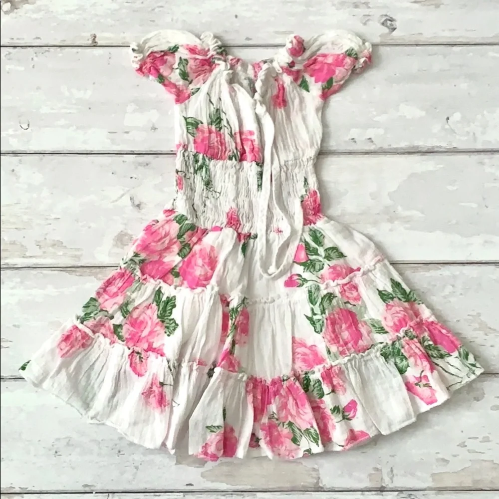 Girls 18m Pink White Floral Muslin Dress Baby Toddler Ruffle Skirt